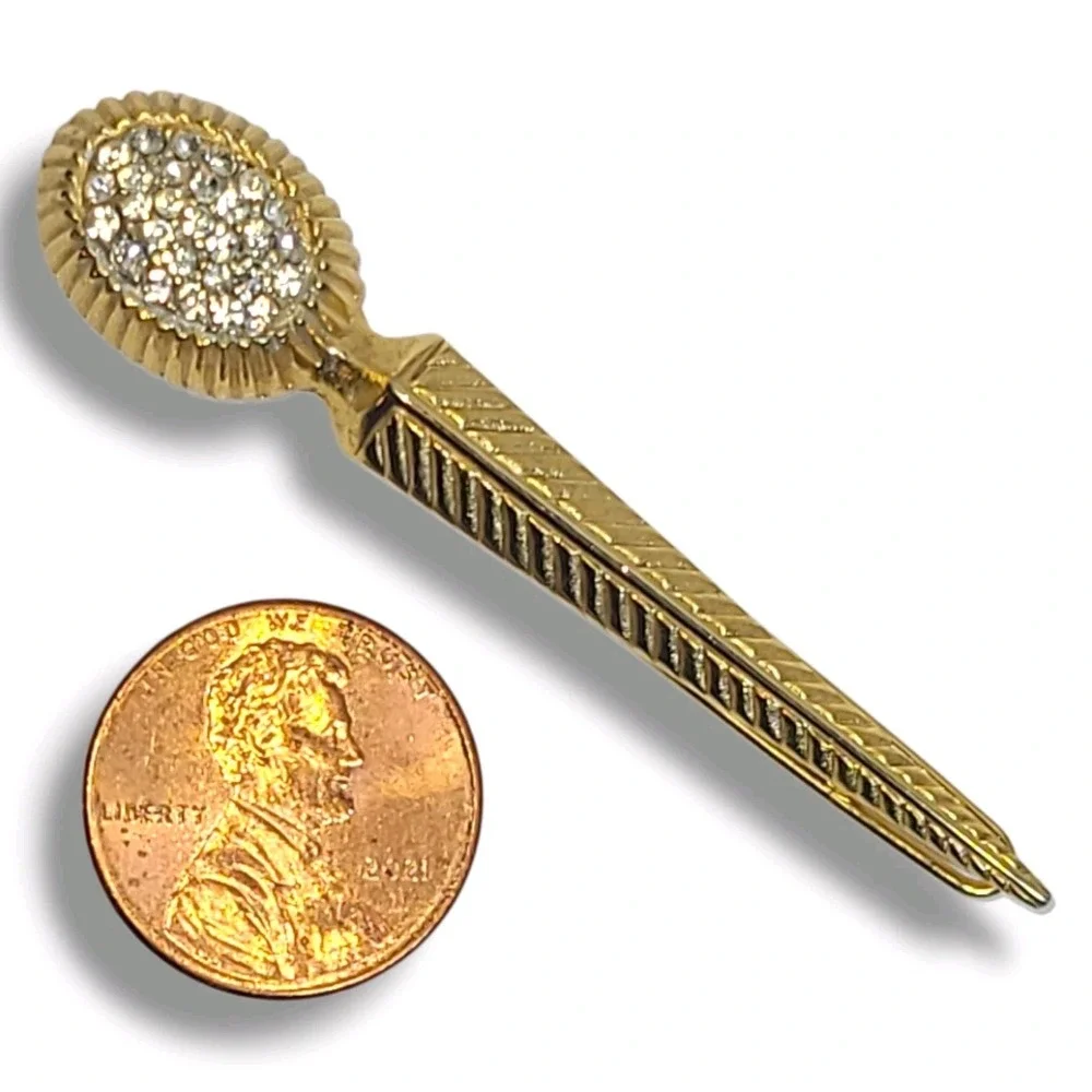 Vintage Gold Tone Rhinestone Scepter‎ Hair Barrette Clip 2